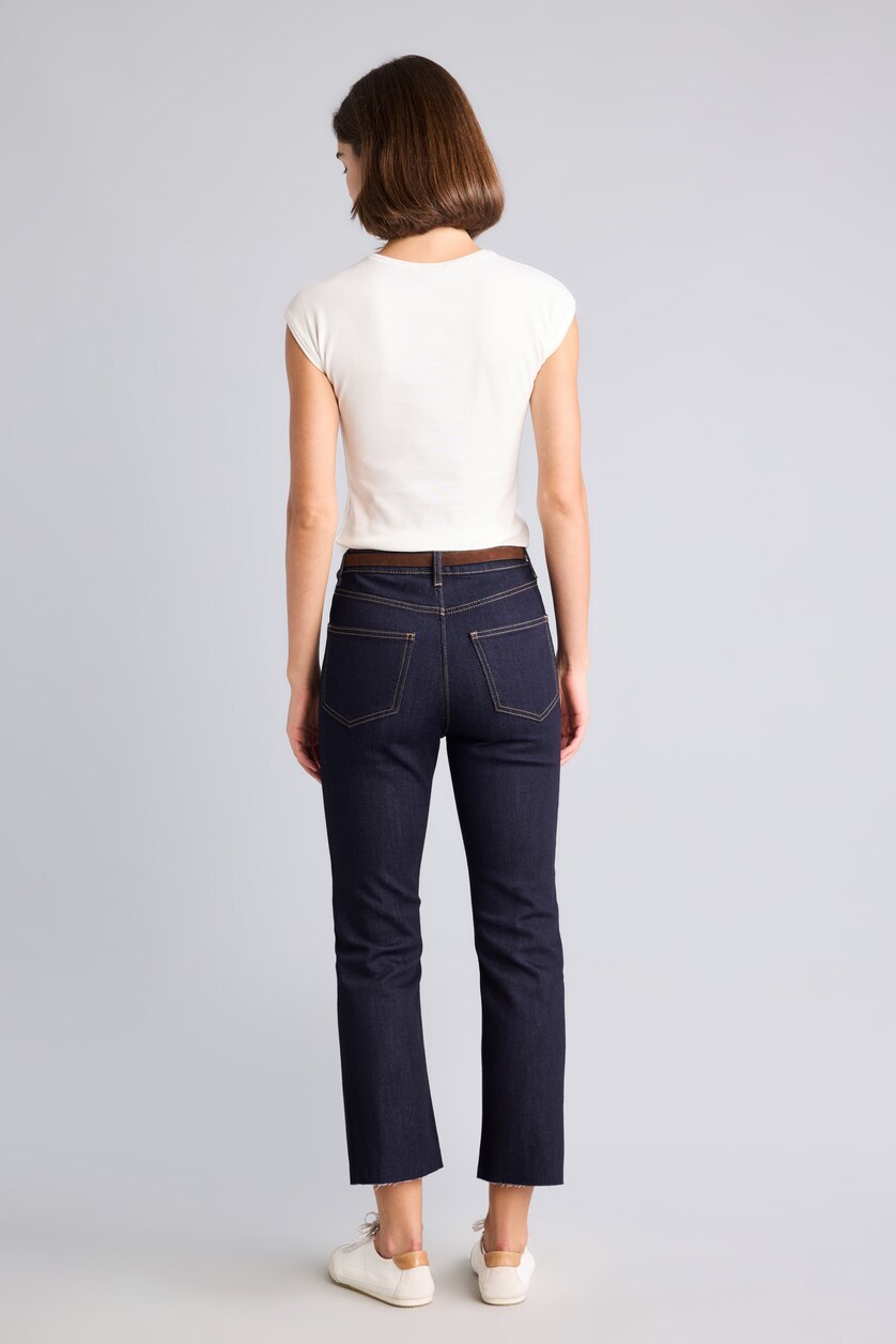 WOMAN Blue Black Crop Flare Fit High Waist Trousers