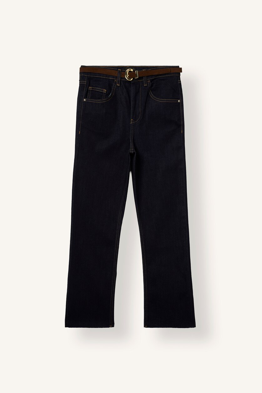 WOMAN Blue Black Crop Flare Fit High Waist Trousers