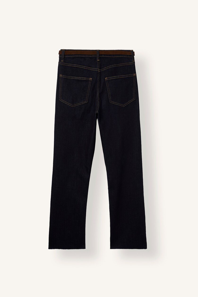 WOMAN Blue Black Crop Flare Fit High Waist Trousers