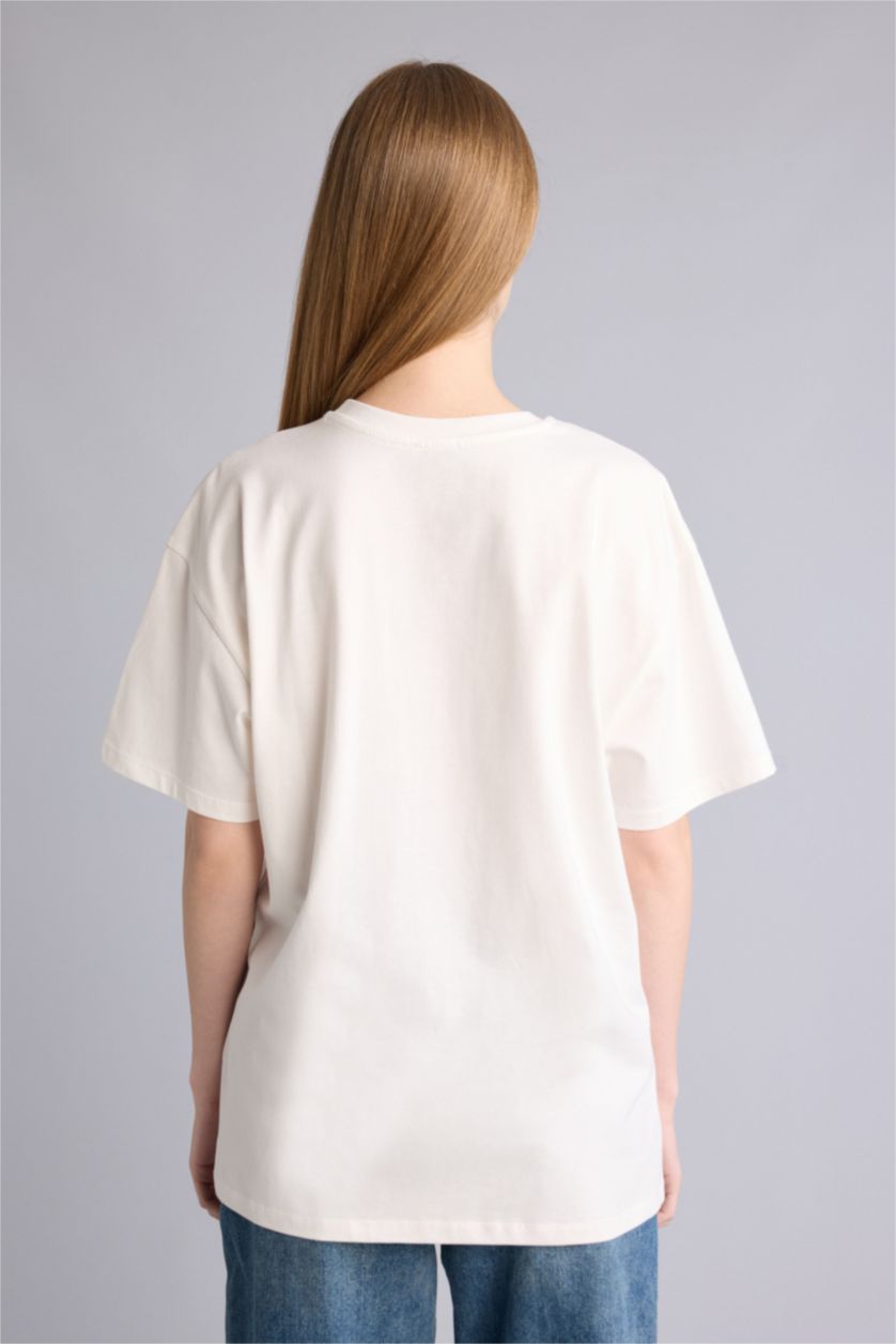 Kadın Kırık Beyaz Oversıze Ayıcıklı Tişört