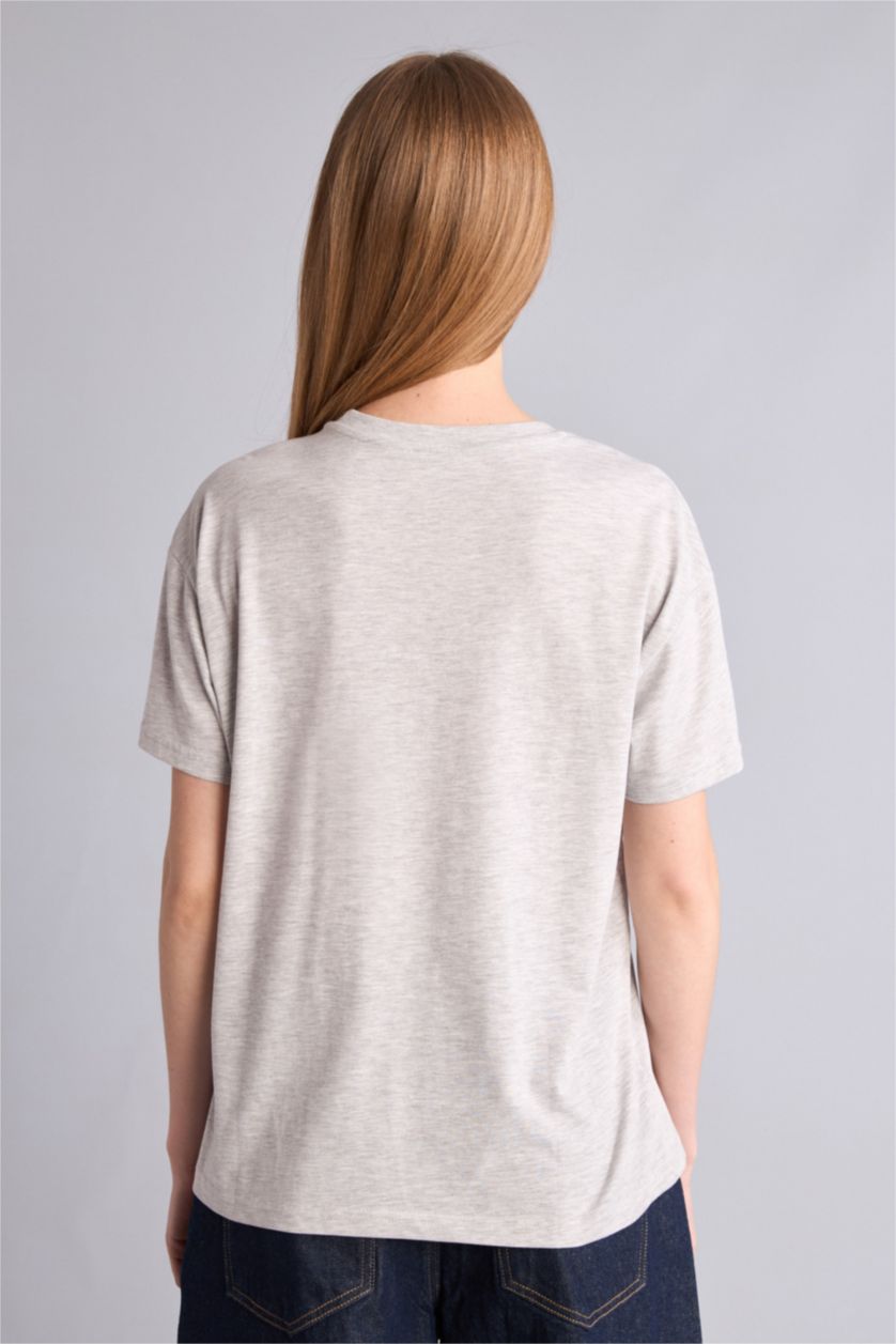 Kadın Açık Gri Teddy Bear Baskılı Kız Çocuk Tişört