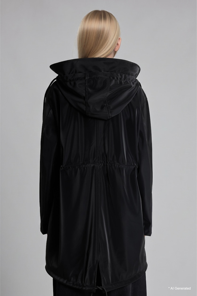 Woman Black Regular Fit Hooded Raincoat