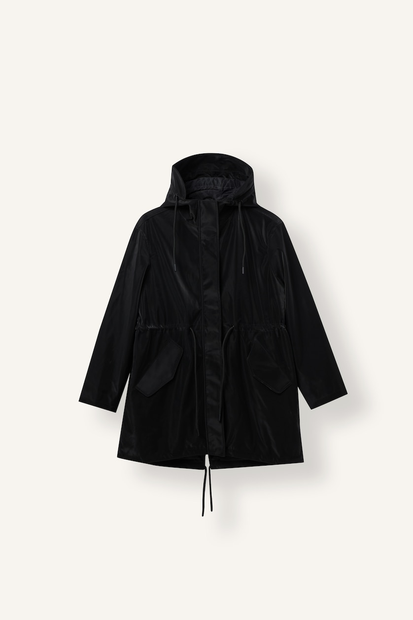 Woman Black Regular Fit Hooded Raincoat
