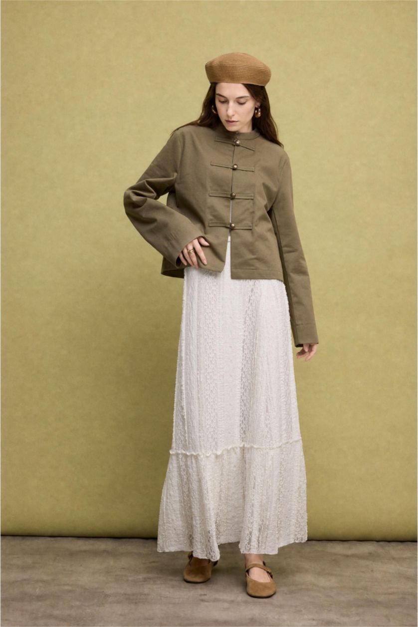 Women Light Khaki Button up Jacket