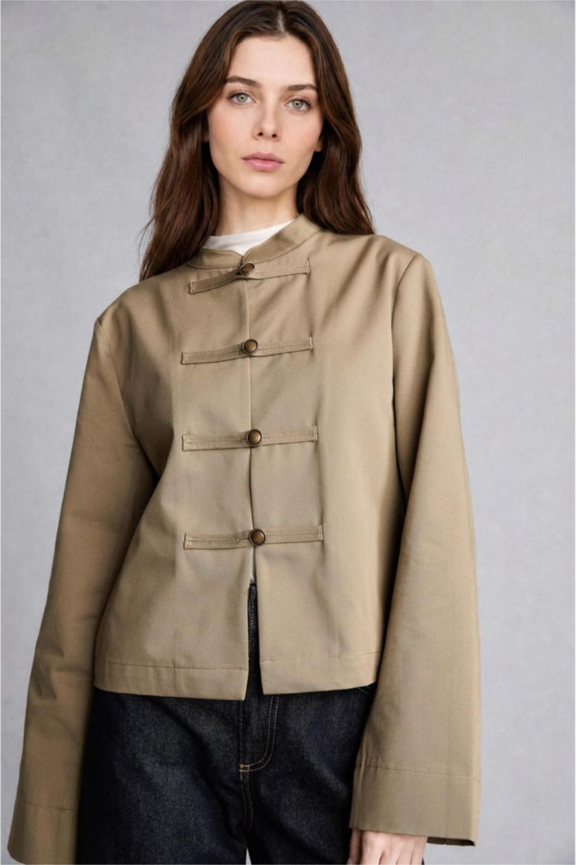 Women Light Khaki Button up Jacket