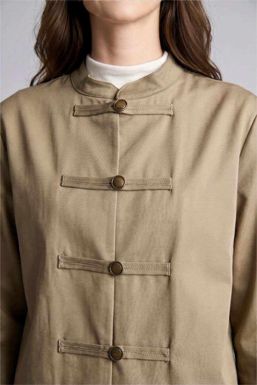 Women Light Khaki Button up Jacket
