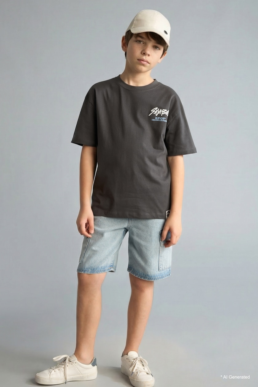 Young Boys - Teen Boys Anthracite Oversize Fit Short Sleeve T-Shirt