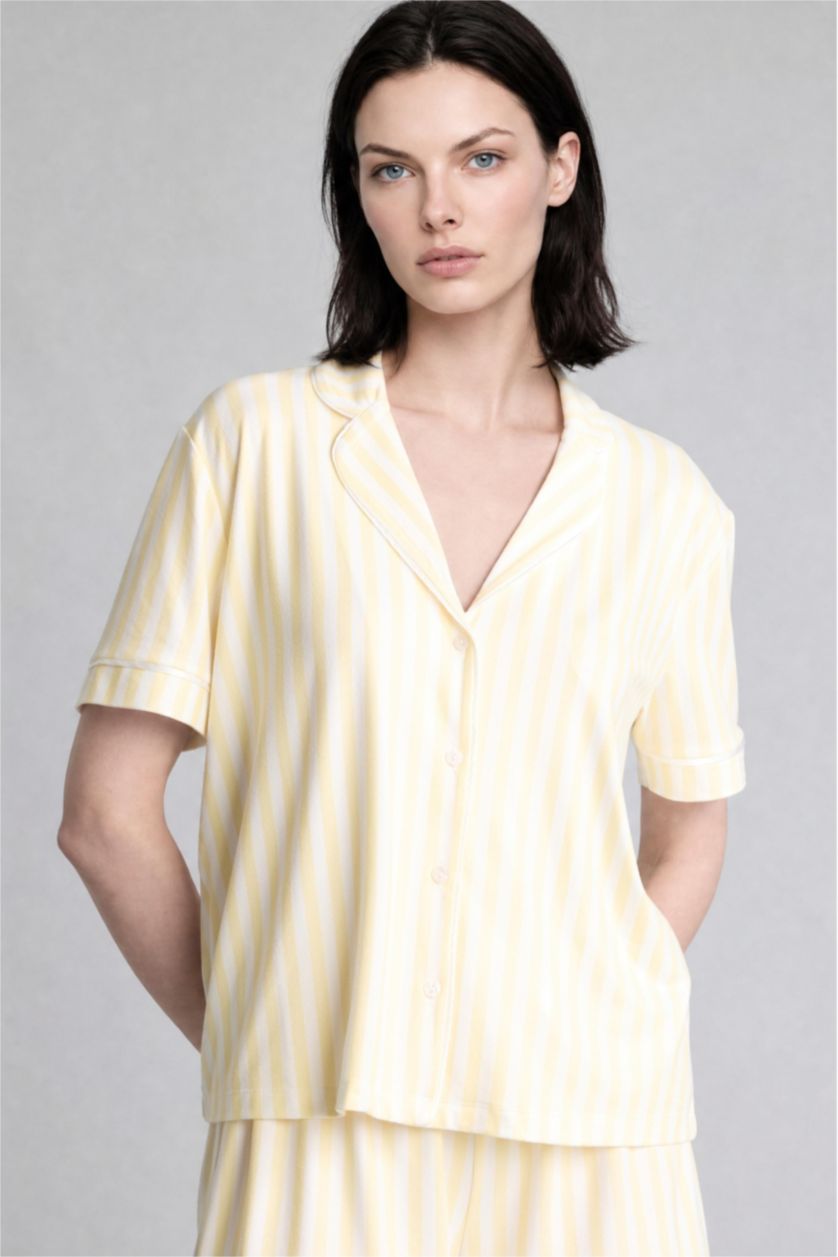 Kadın Açık Sarı 2'li Softshell Şort Tişört Pijama Takımı
