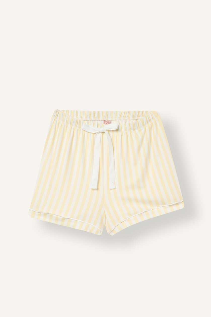 Kadın Açık Sarı Ultra Yumuşak Softshell Şort Tişört Pijama Takımı
