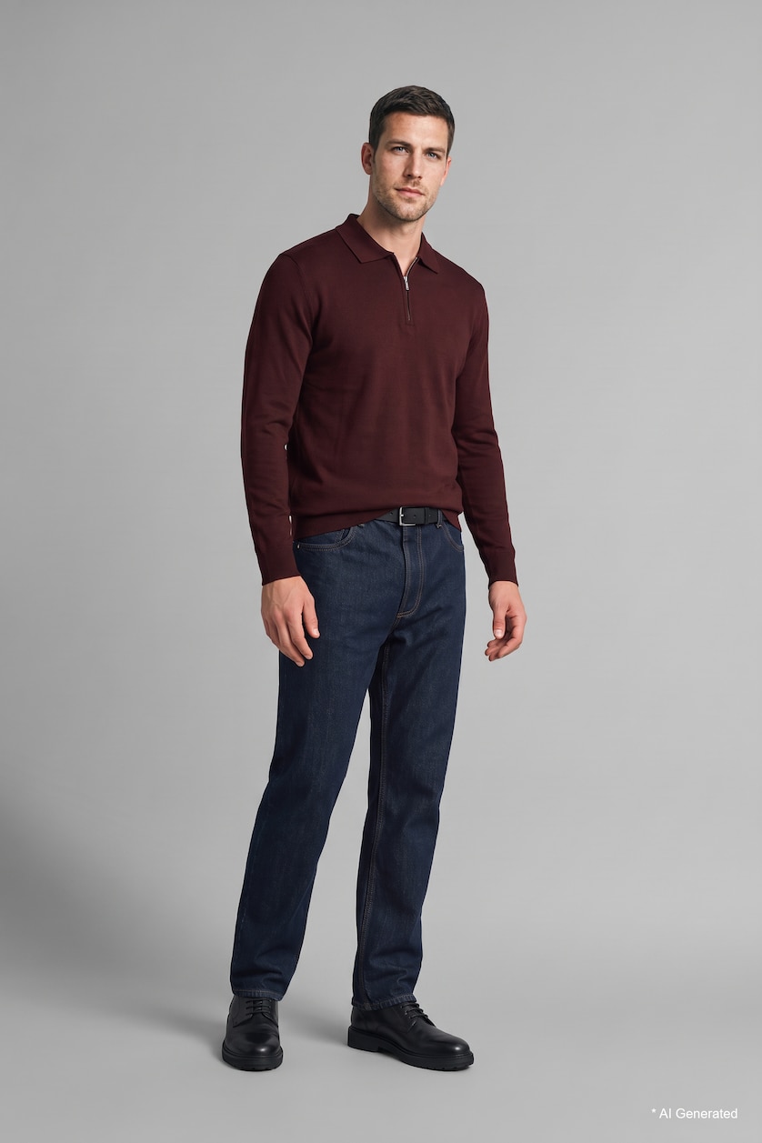 Erkek Bordo Standart Fit Polo Yaka Triko Basic Kazak