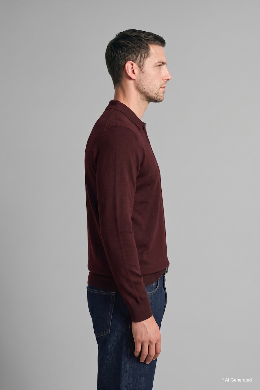 Erkek Bordo Standart Fit Polo Yaka Triko Basic Kazak