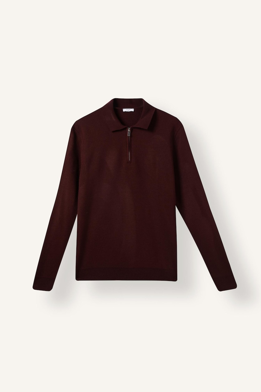 Erkek Bordo Standart Fit Polo Yaka Triko Basic Kazak