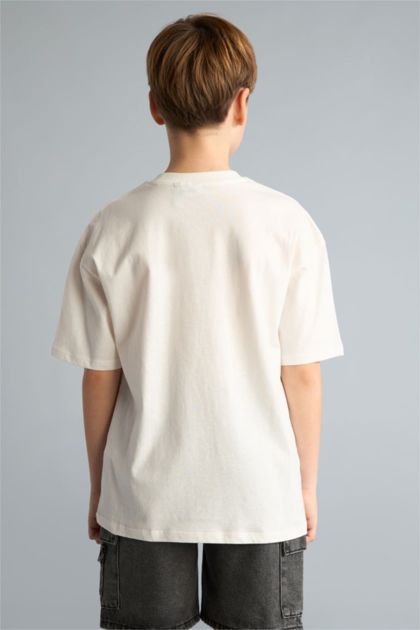 Мальчики и подростки Бежевый Футболка оверсайз Kpop - Demon Hunters с круглым вырезом принтом на спине и коротким рукавом для мальчиков