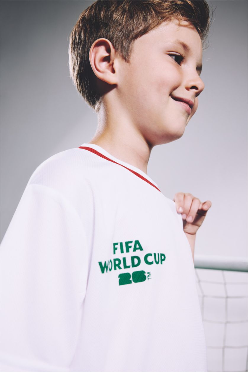 GARÇONS Blanc T-shirt en tulle FIFA à col rond et manches courtes pour garçon