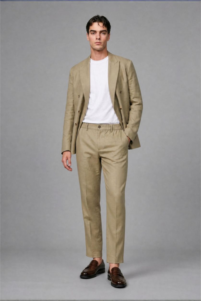 Men Light Khaki Regular Fit Linen Look Blazer
