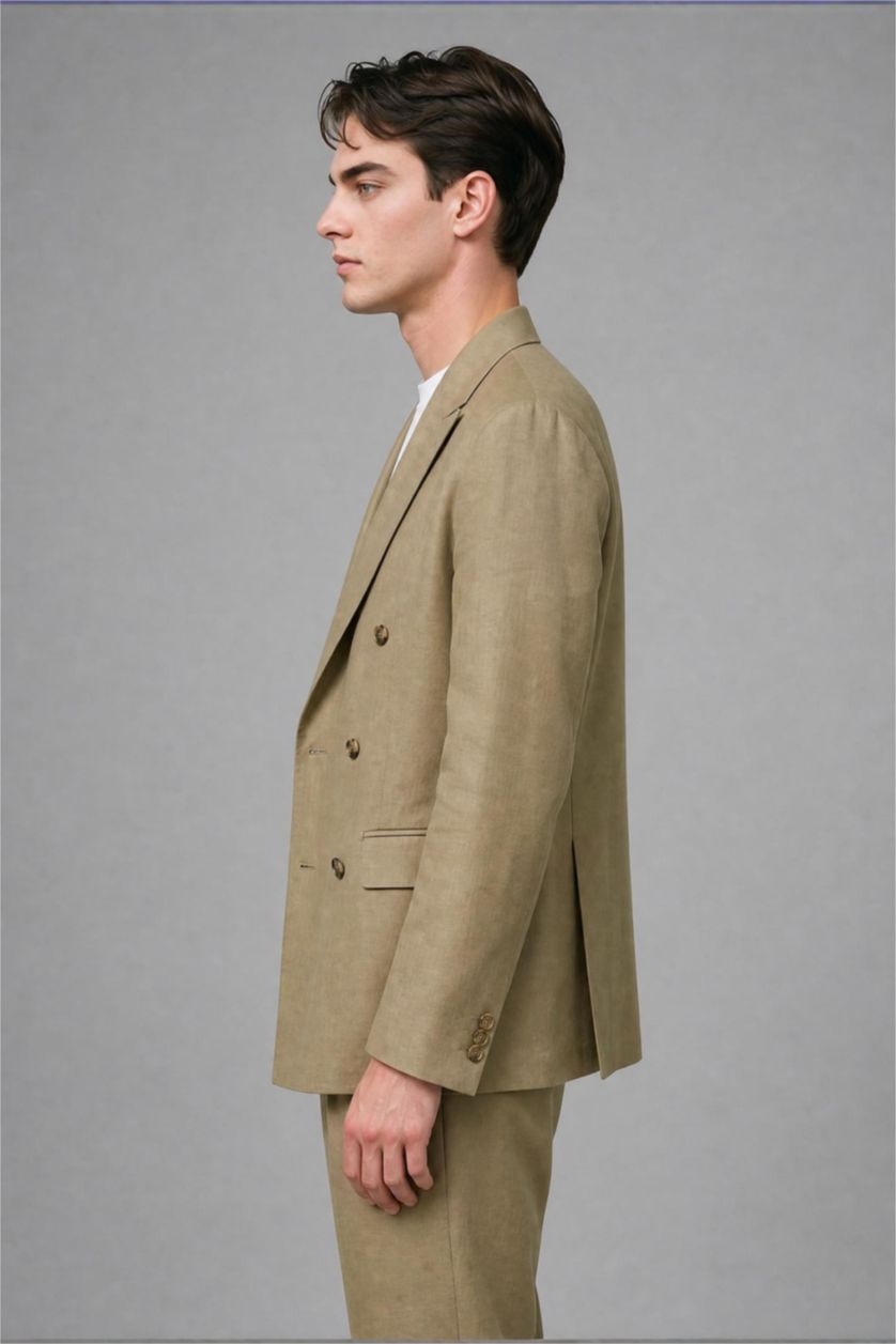 Men Light Khaki Regular Fit Linen Look Blazer