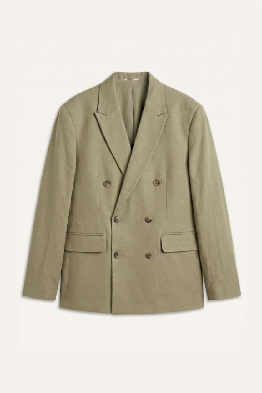 Men Light Khaki Regular Fit Linen Look Blazer