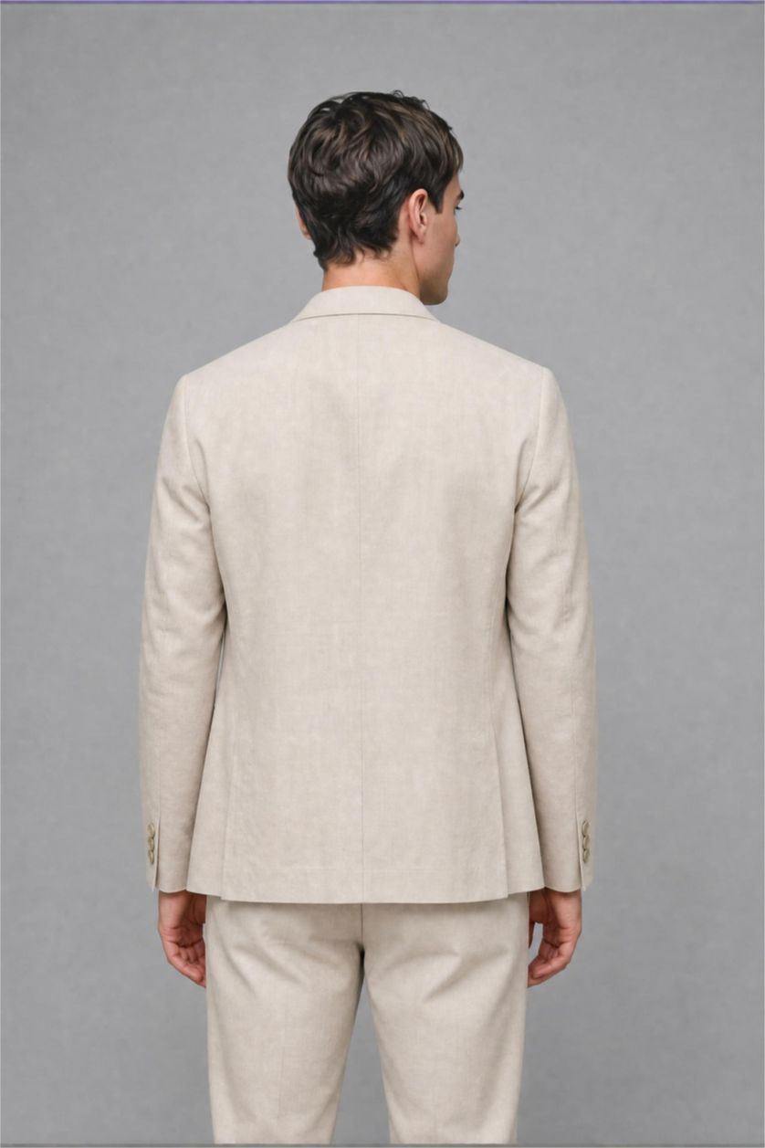 Men Stone Regular Fit Linen Look Blazer