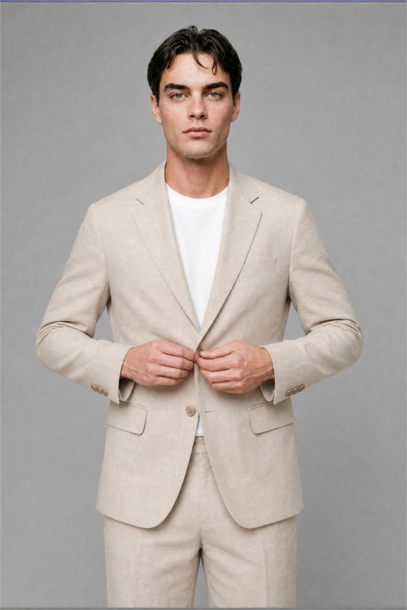 Men Stone Regular Fit Linen Look Blazer