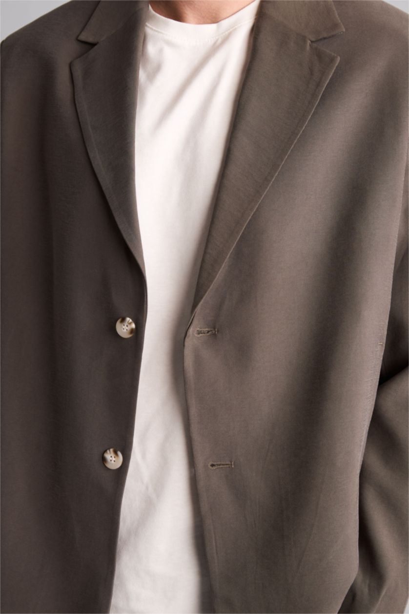 Erkek Koyu Haki Oversize Tencel Blazer Ceket