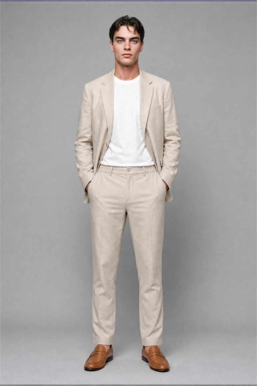 رجال اللون الحجري Regular Fit Trousers