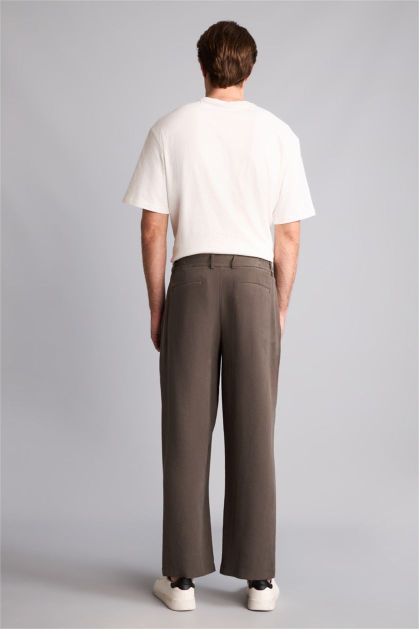 Men Dark Khaki Wide Leg Trousers