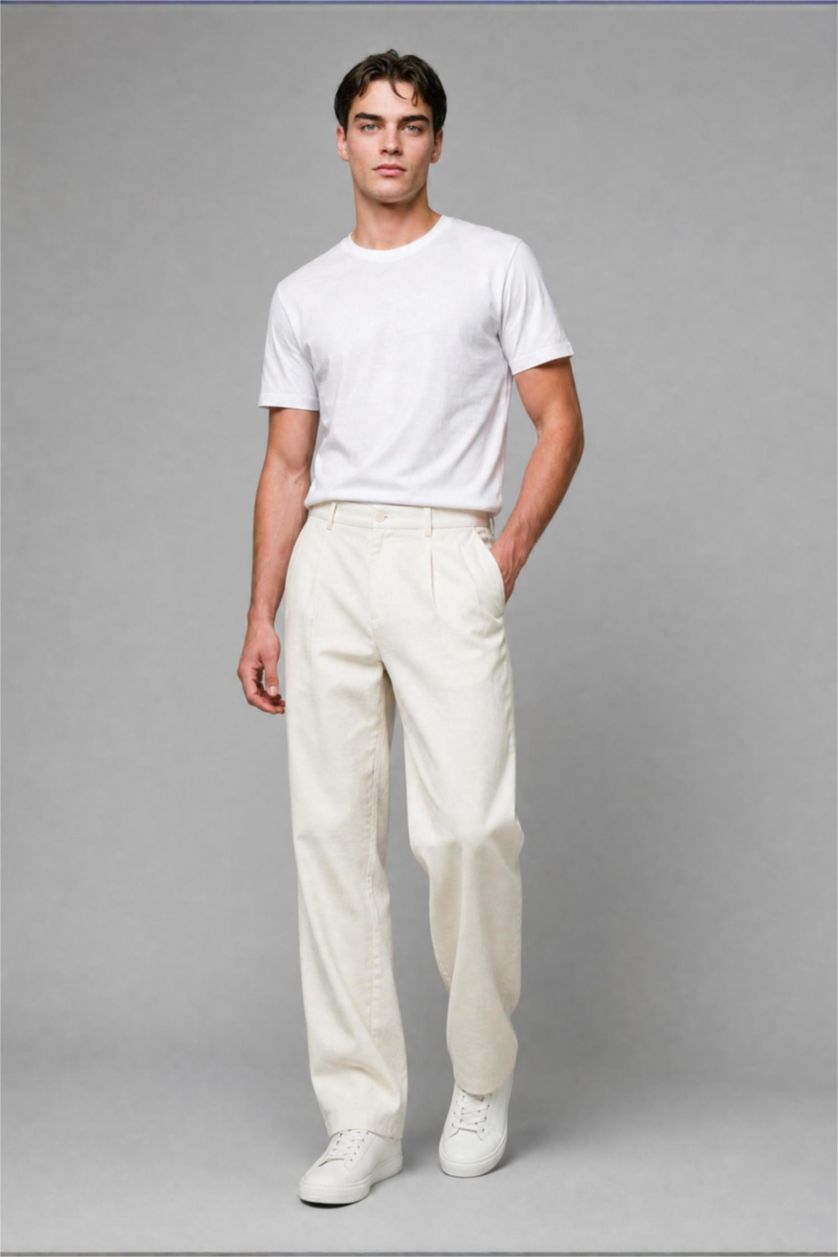 Man Ecru Wide Leg Trousers