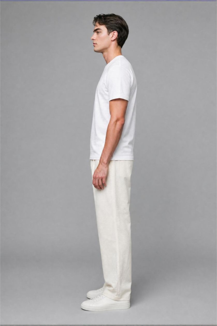 Man Ecru Wide Leg Trousers