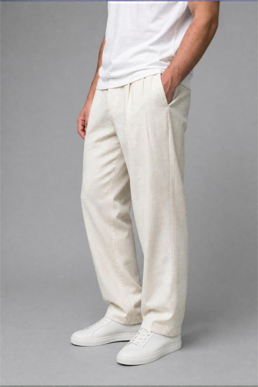 Man Ecru Wide Leg Trousers