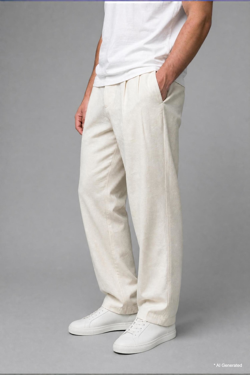 Men Ecru Wide Leg Trousers