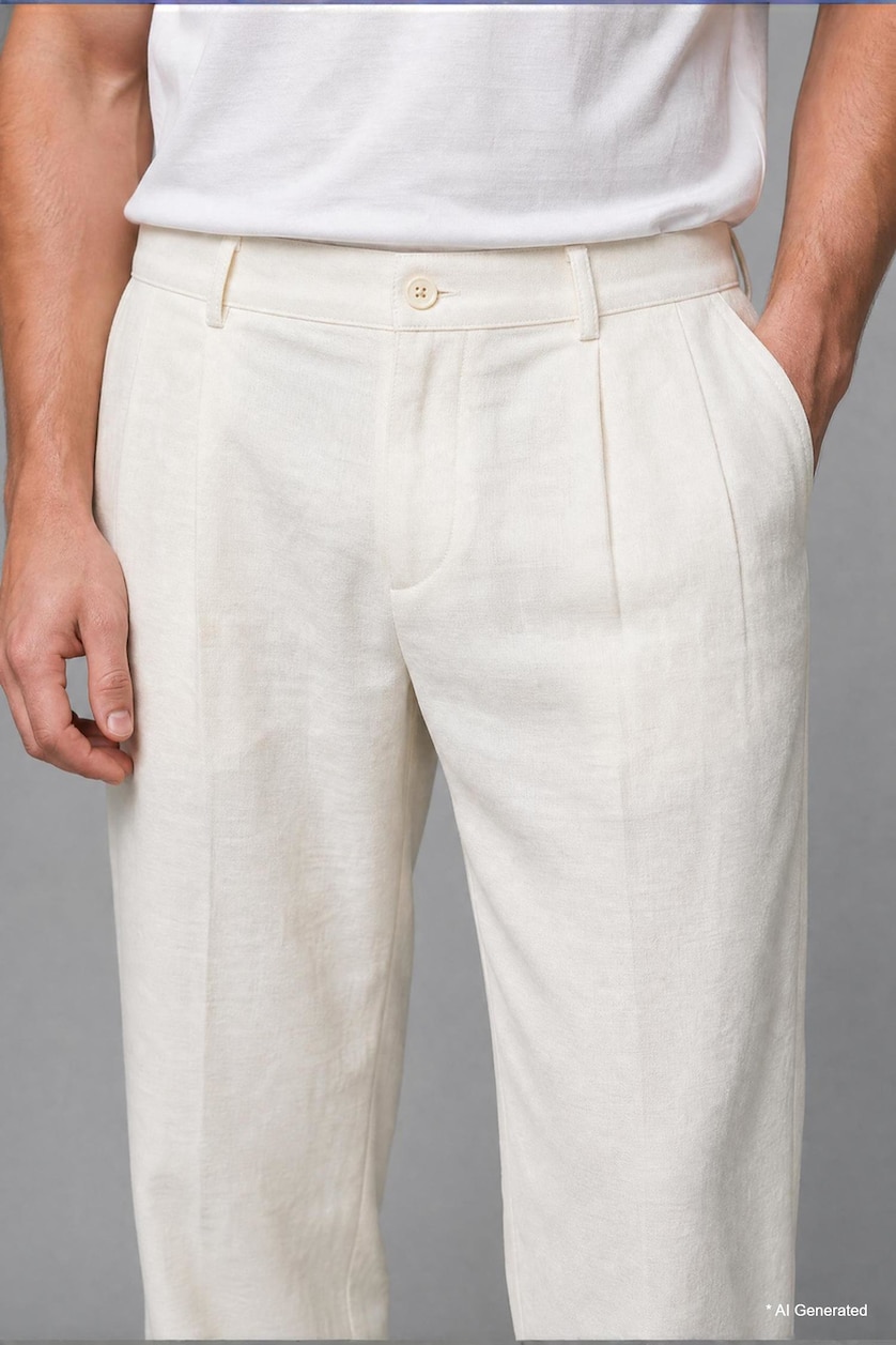 Men Ecru Wide Leg Trousers