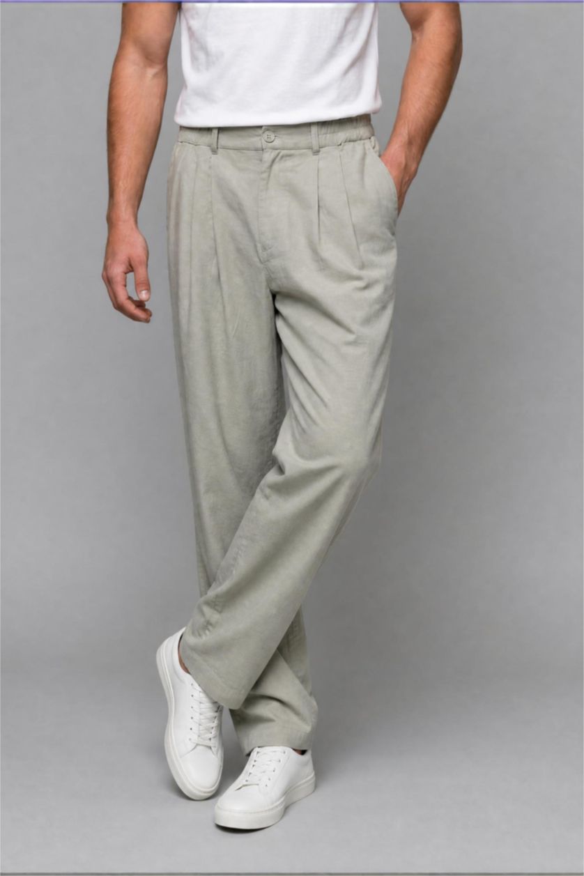 Men Khaki Wide Leg Trousers