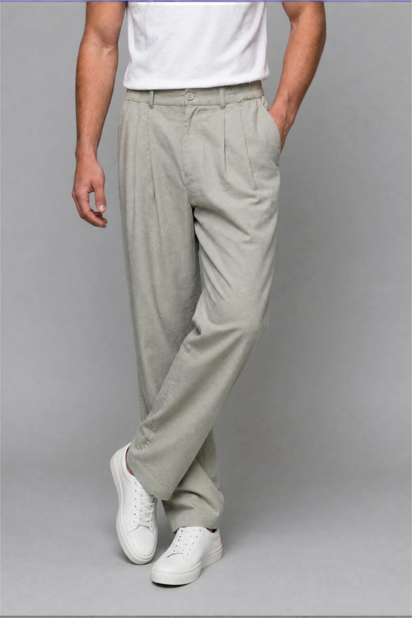 Erkek Haki Wide Leg Pantolon