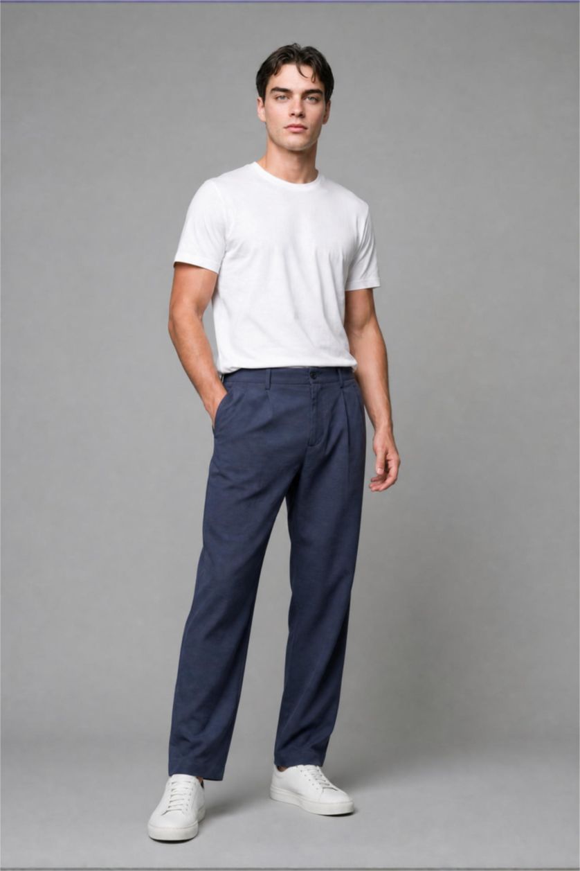 Erkek Lacivert Wide Leg Pantolon