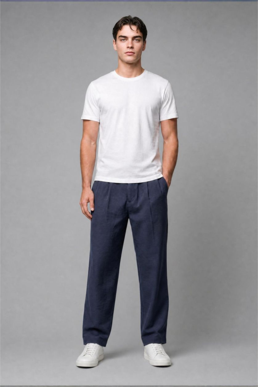 Erkek Lacivert Wide Leg Pantolon