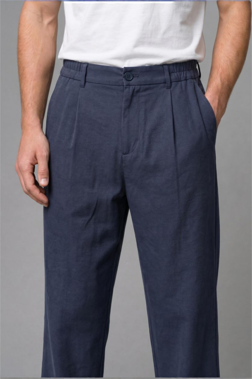 Erkek Lacivert Wide Leg Pantolon