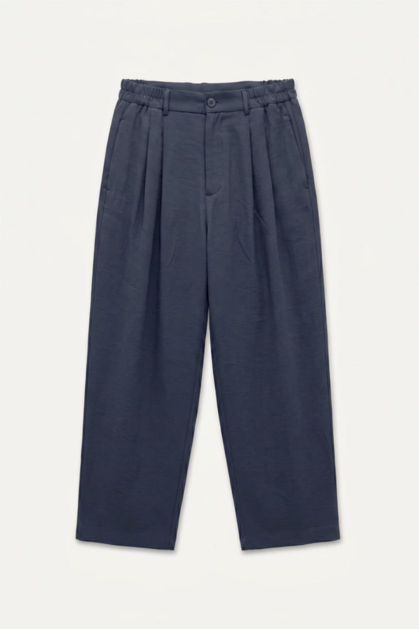 Erkek Lacivert Wide Leg Pantolon