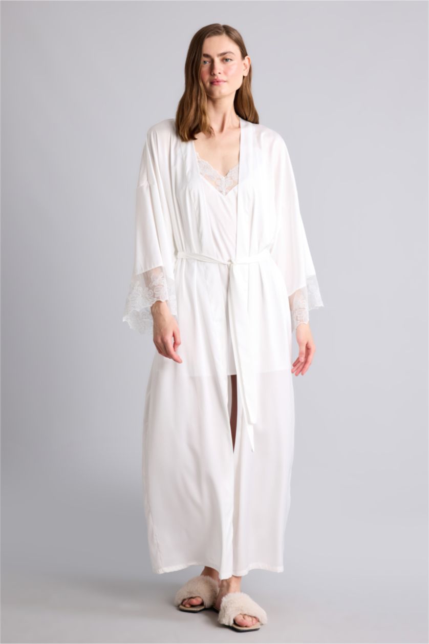 Women White Satin Robe