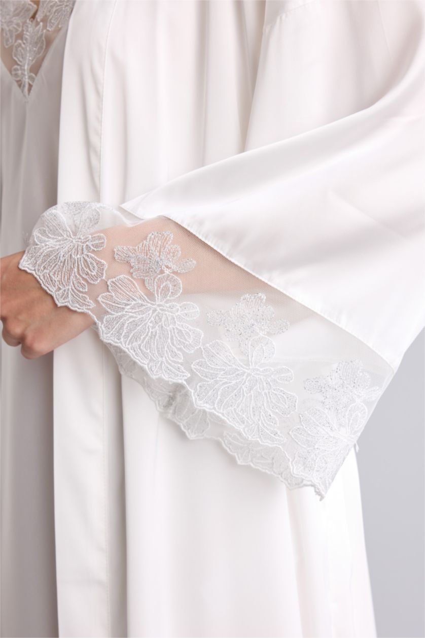 Women White Satin Robe