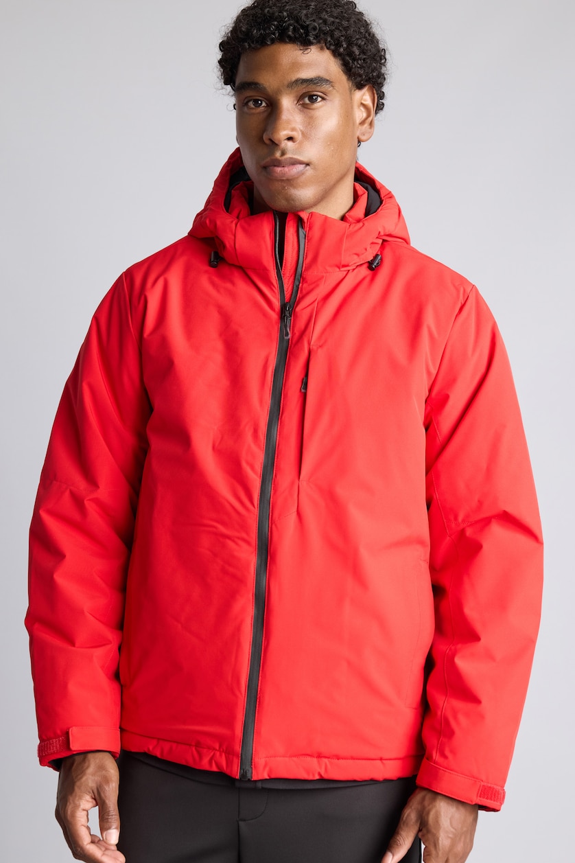 Erkek Kırmızı Su İtici Regular Fit Kapüşonlu Mont