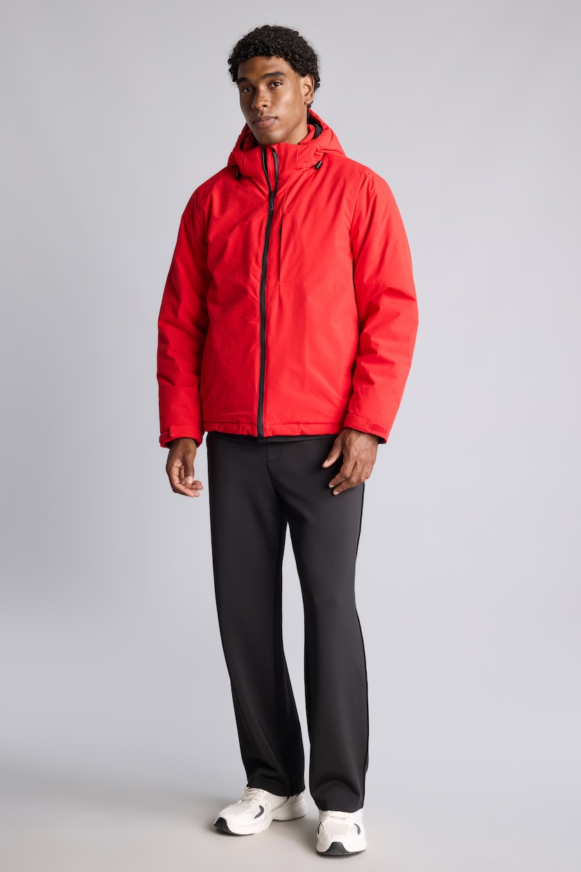 Erkek Kırmızı Su İtici Regular Fit Kapüşonlu Mont