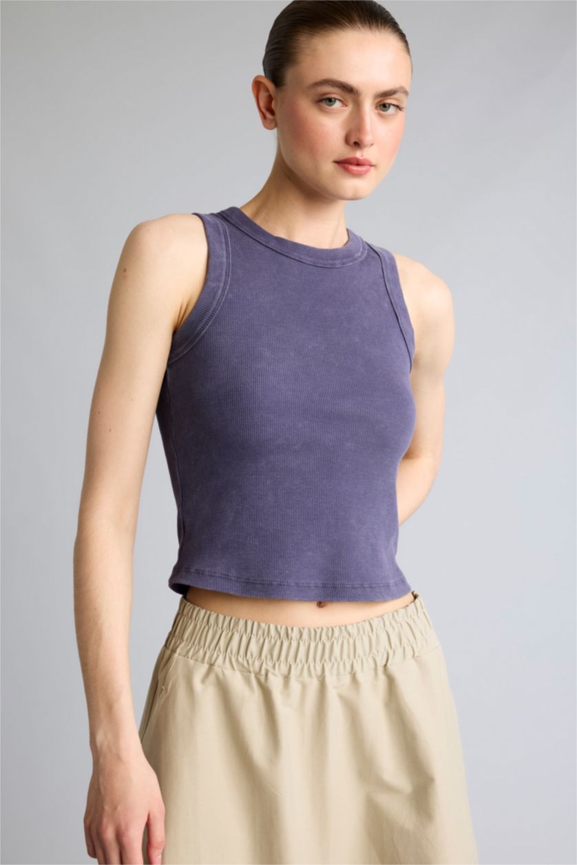 Women Purple Slim Fit Crew Neck Tank Top