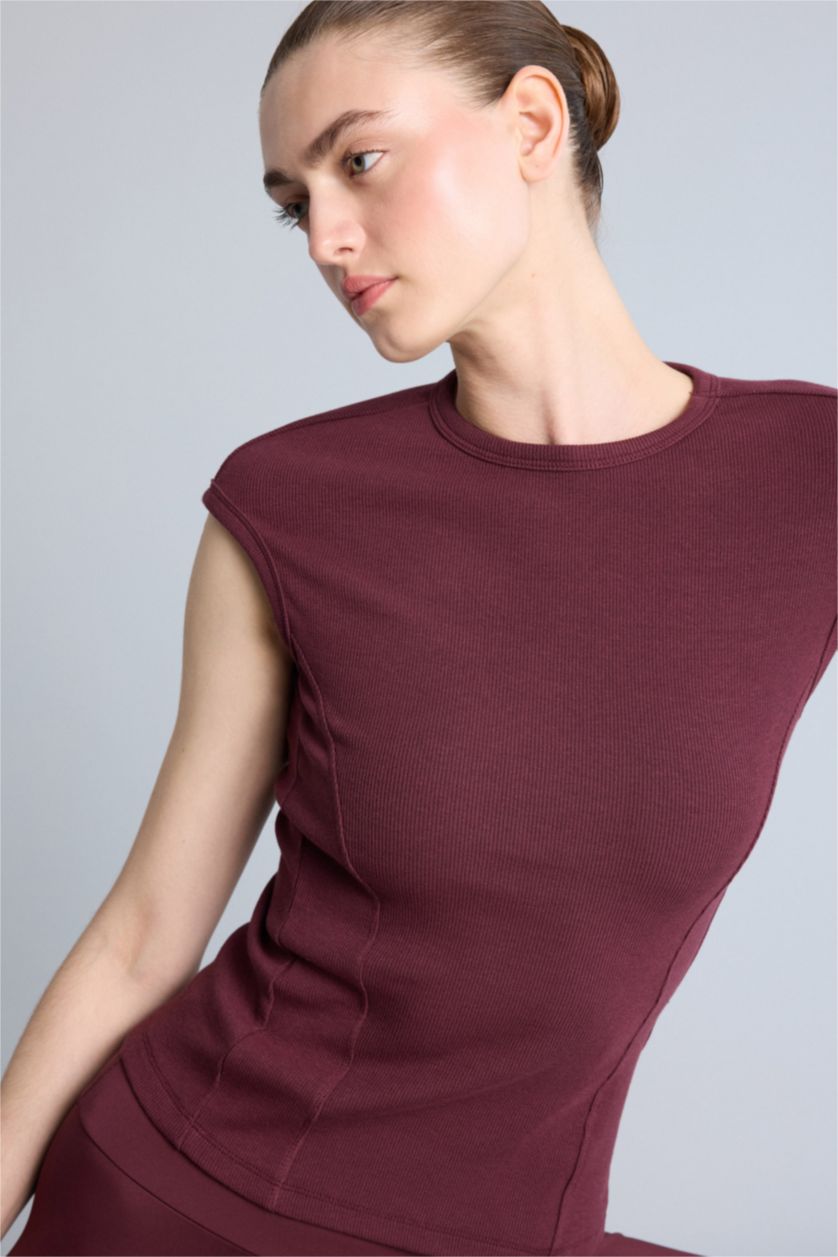 Kadın Bordo Slim Fit Kısa kollu Modal Tişört