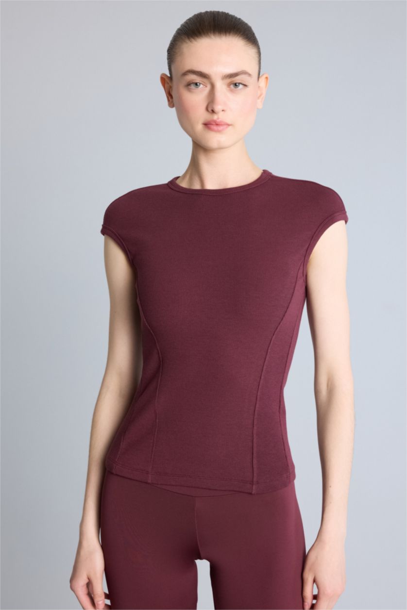 Kadın Bordo Slim Fit Kısa kollu Modal Tişört