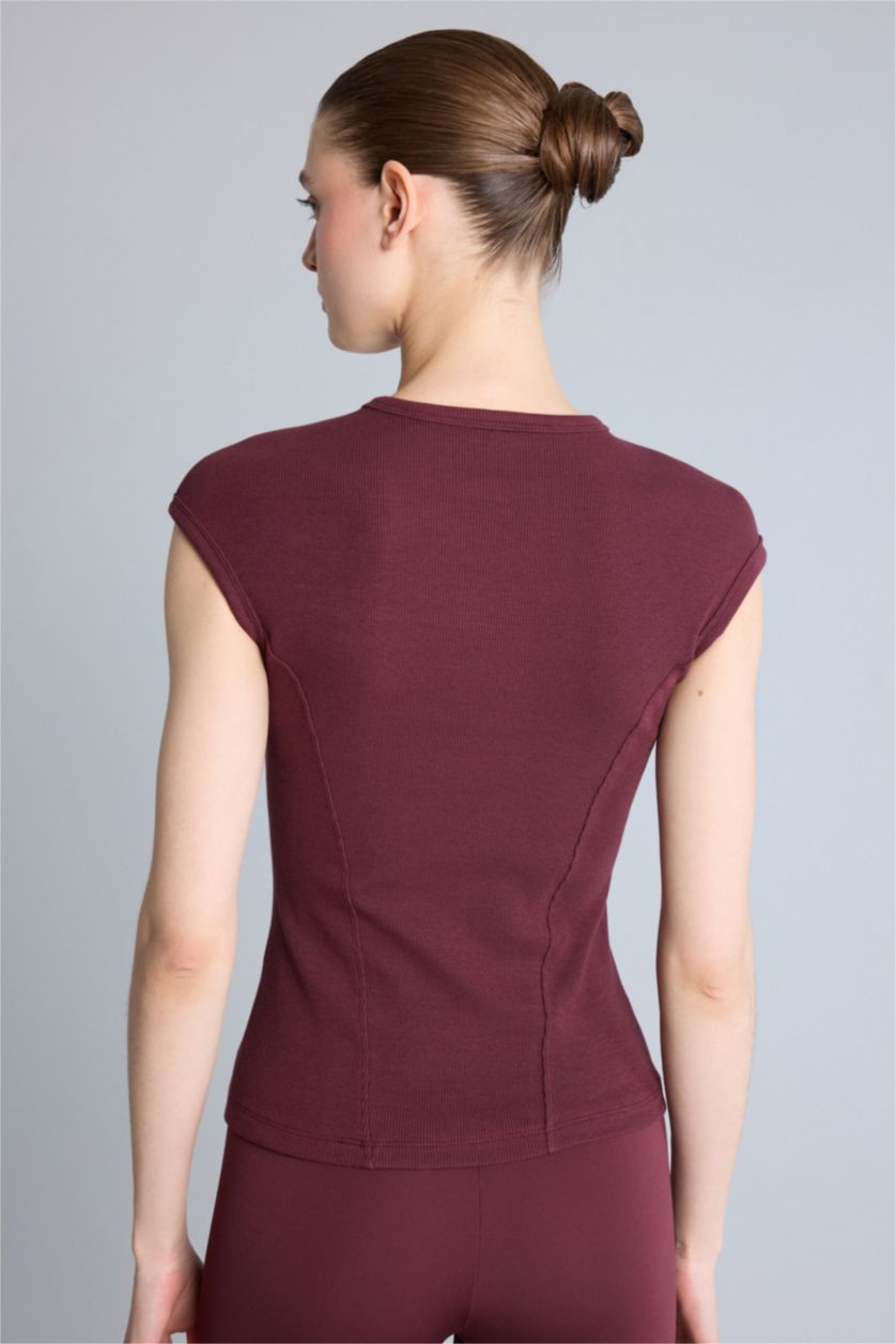 Kadın Bordo Slim Fit Kısa kollu Modal Tişört