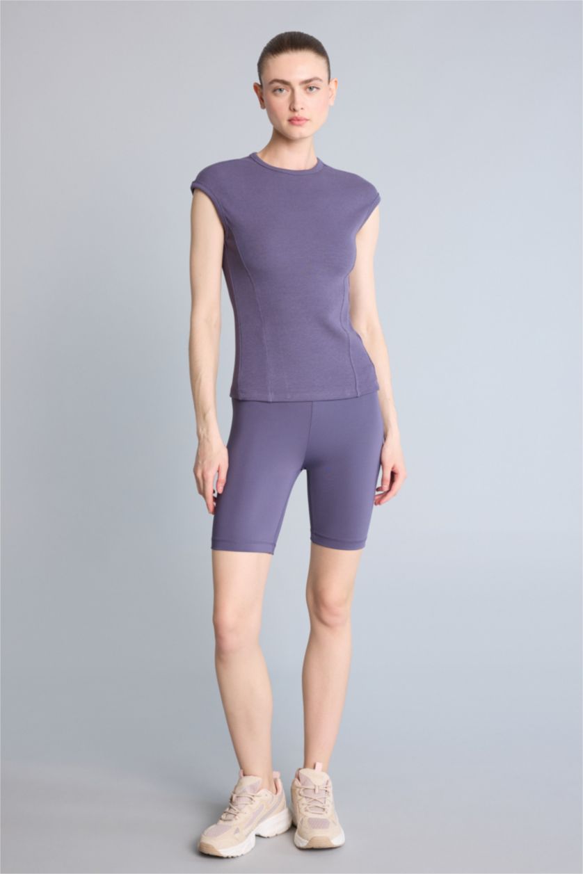 Kadın Mor Slim Fit Kısa kollu Modal Tişört