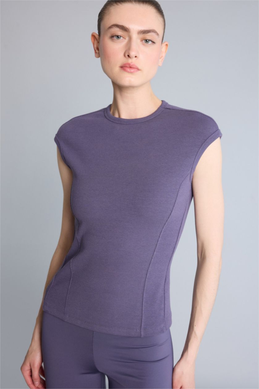 Kadın Mor Slim Fit Kısa kollu Modal Tişört