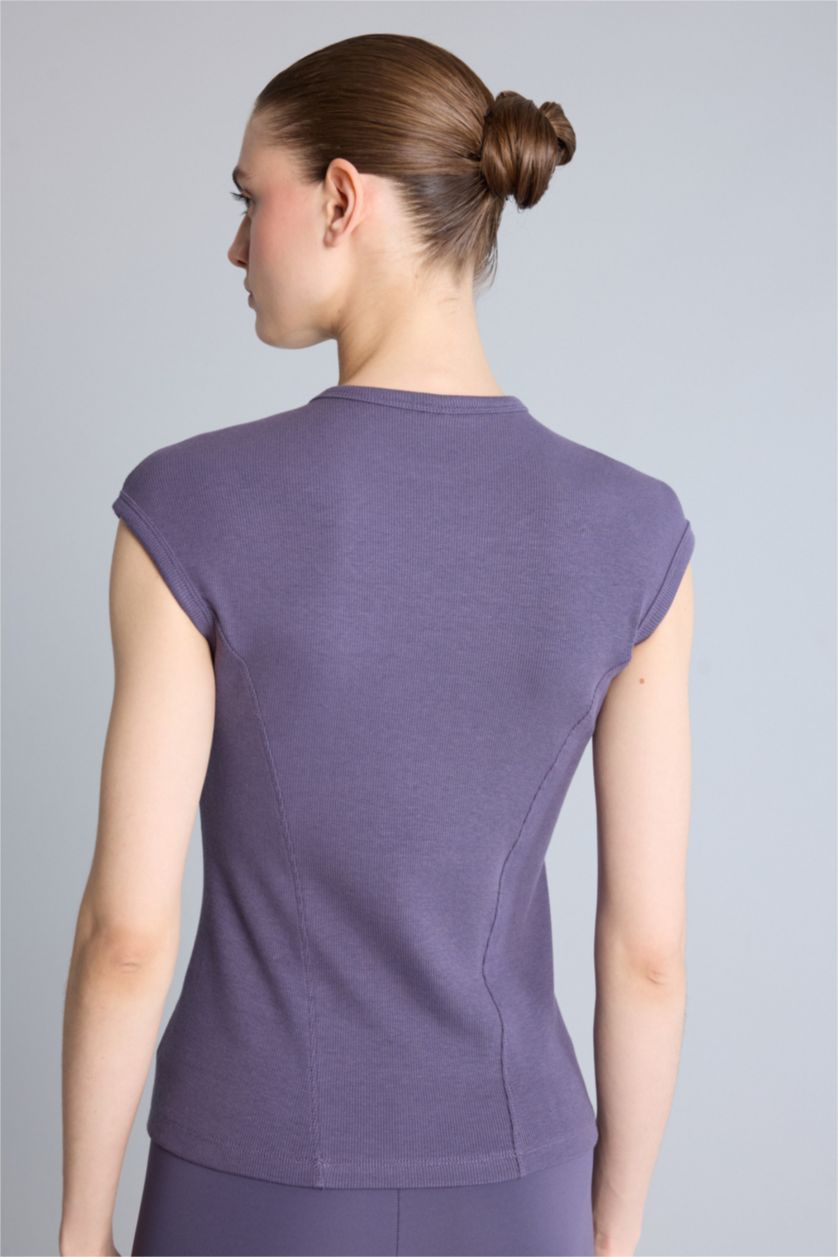 Kadın Mor Slim Fit Kısa kollu Modal Tişört