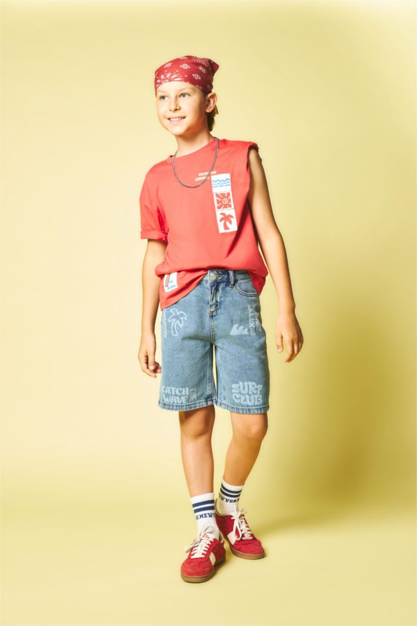 Young Boys - Teen Boys Coral Boy Oversize Safari Print Short Sleeve T-Shirt