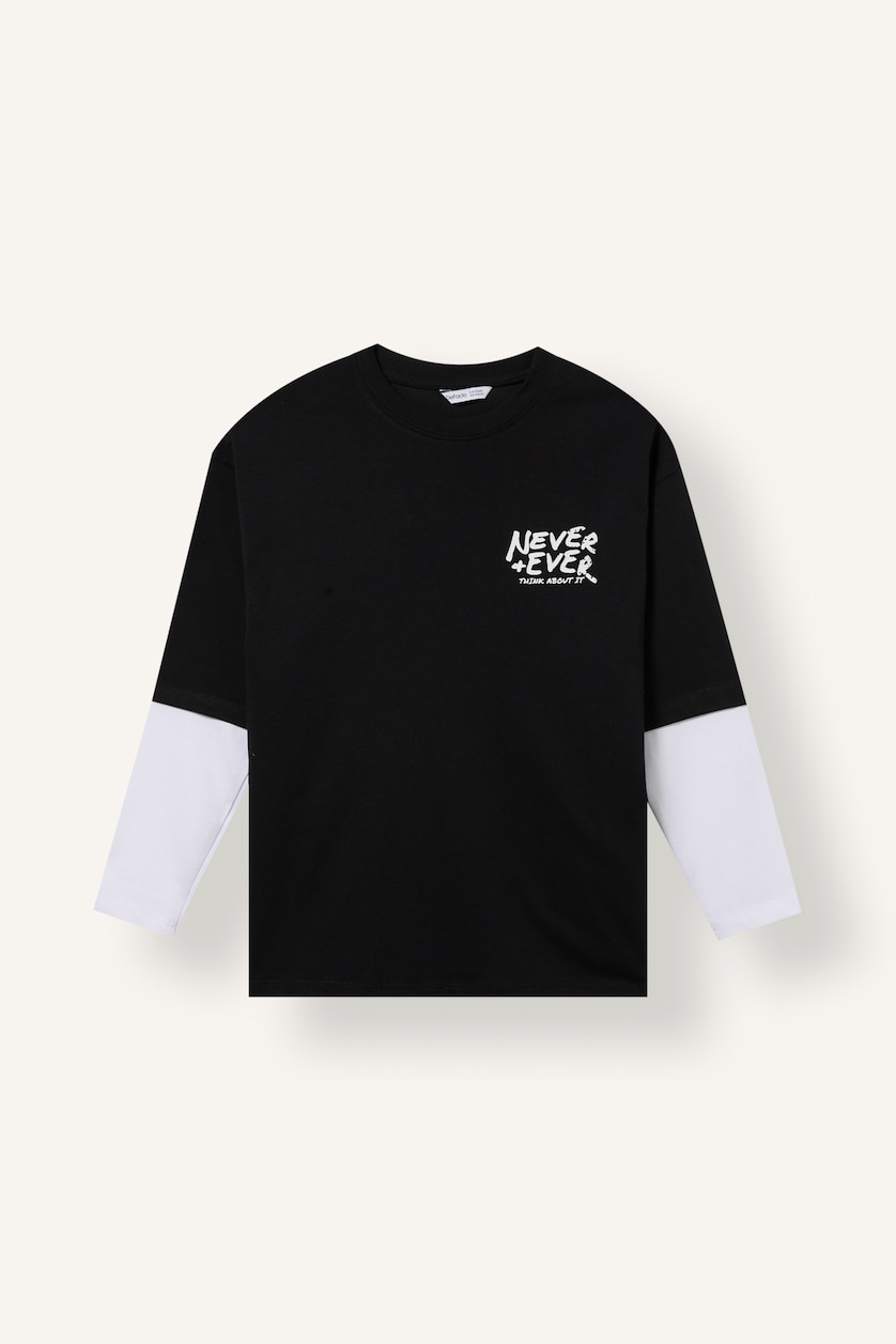 Young Boys - Teen Boys Black Boy Regular Fit 100% Cotton Long Sleeve T-Shirt